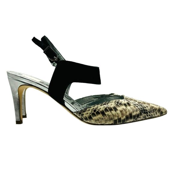 Sam Edelman Ola Slingback Pumps Womens 8.5M Ivory Black Snake Print Pointed Toe - Picture 2 of 16